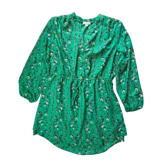 Maison Jules Floral Fit Flare Mini Dress Green Long Blouson Sleeves V-Neck XXL - Picture 13 of 16